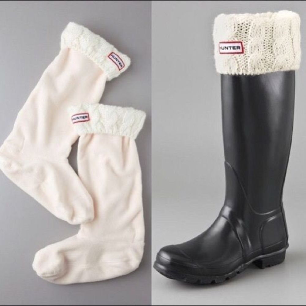 Hunter | Cream Cable Knit Fold Over Boot Socks